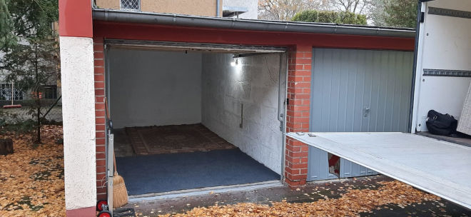garage with door open